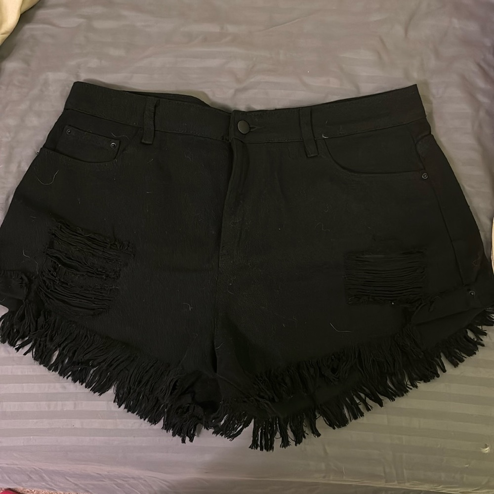 Black Ripped Jean Shorts